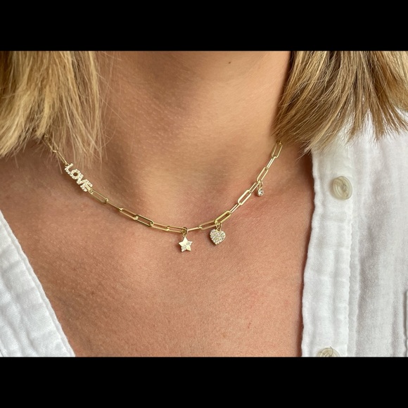 Gold paper clip chain necklace,charm necklace love necklace - Picture 2 of 7